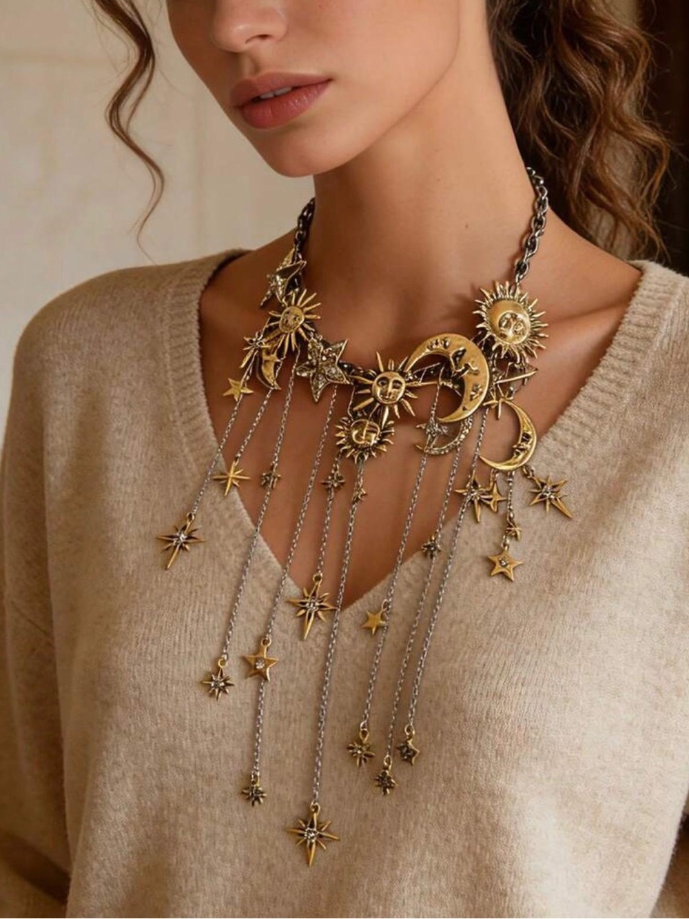 Celestial Sun&Moon Statement Necklace